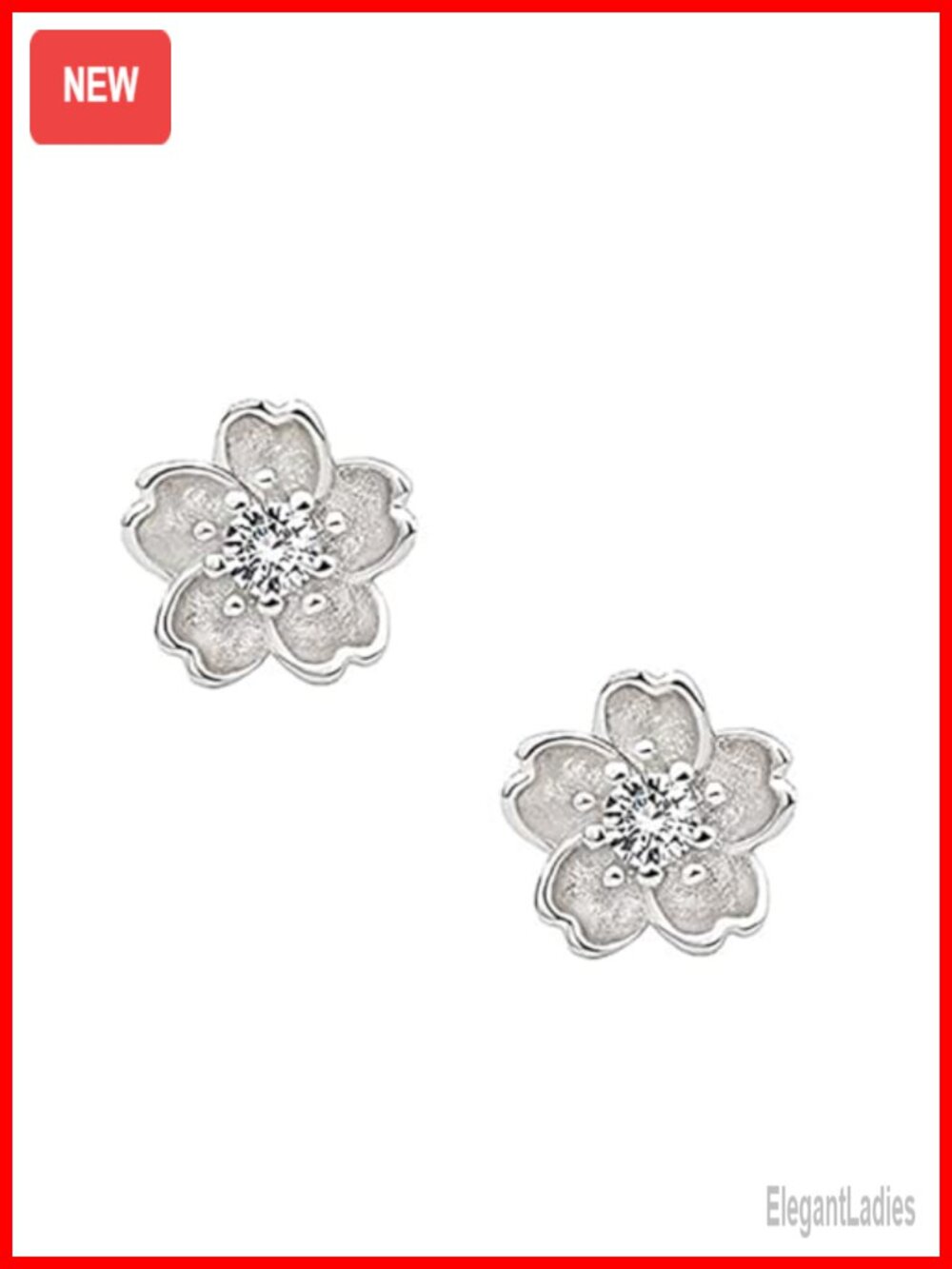 Sterling Silver Flower Stud Earrings Cubic Zirconia Hypoallergenic Push Back